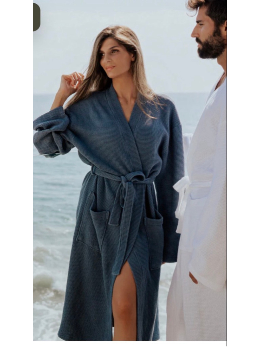 NWT Unisex CARILOHA Bamboo Waffle Knit Robe L/XL Blue
